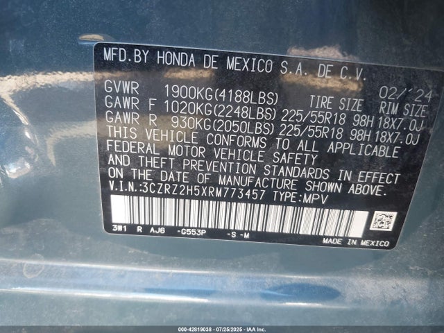 3CZRZ2H5XRM773457 Honda k20z5
