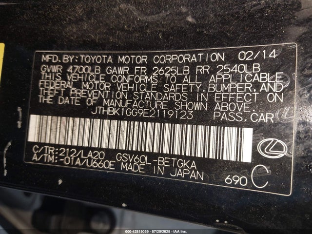 JTHBK1GG9E2119123 Lexus 2gr-fe