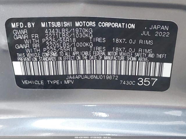 2022 MITSUBISHI OUTLANDER SPORT JA4APUAU6NU019672 Photo 8