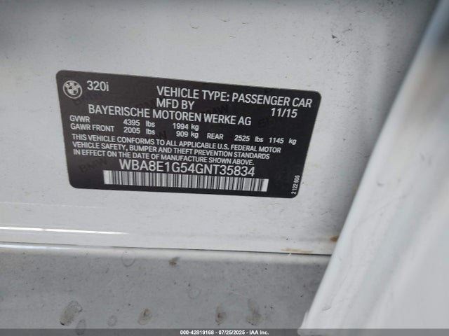 BMW 320i 2016 WBA8E1G54GNT35834 Image 9