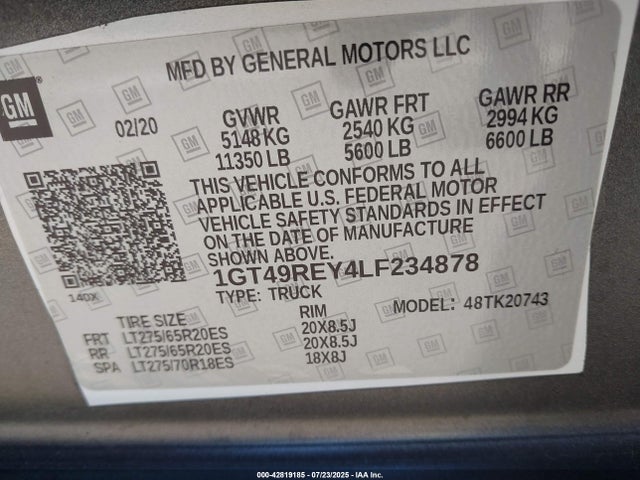 1GT49REY4LF234878 GMC l5p - di, duramax, gen 5 var. 1