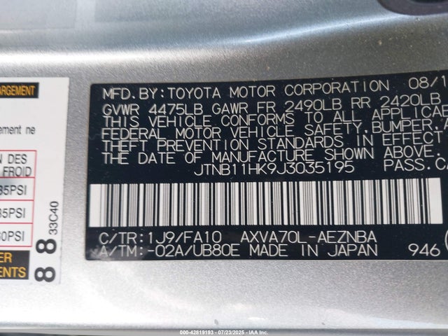 JTNB11HK9J3035195 Toyota a25a-fks