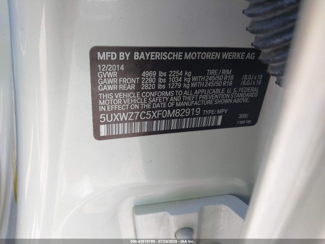 5UXWZ7C5XF0M82919 BMW X3