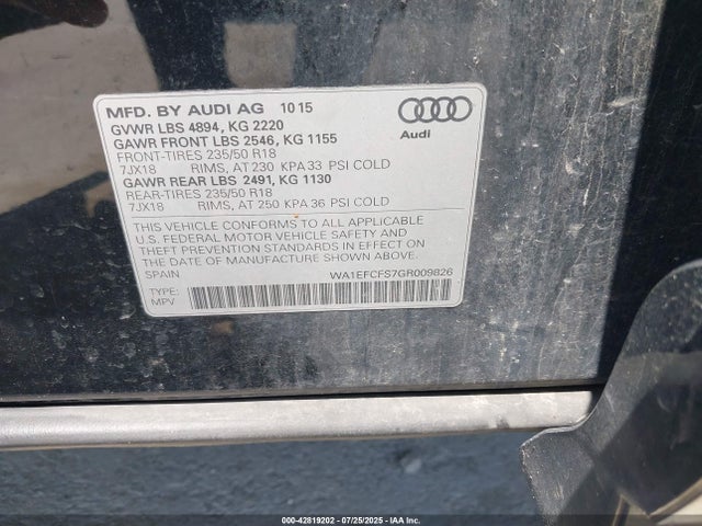 2016 AUDI Q3 WA1EFCFS7GR009826 Photo 8
