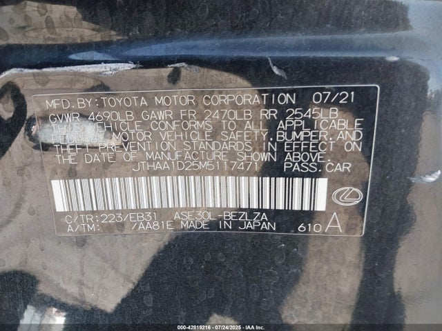 Lexus 8ar-fts 2021 JTHAA1D25M5117471 Image 9