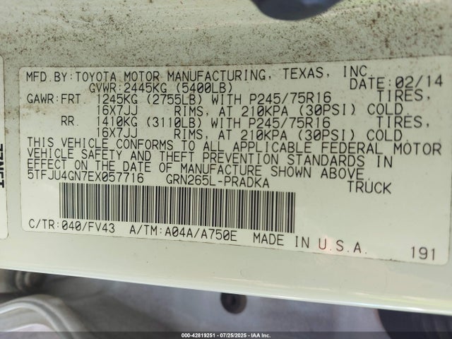 Toyota 1gr-fe 2014 5TFJU4GN7EX057716 Image 9
