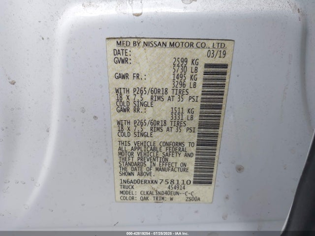 1N6AD0ERXKN758110 Nissan 2019