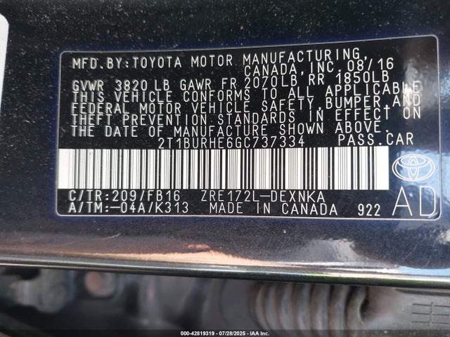 2T1BURHE6GC737334 Toyota 2zr-fe