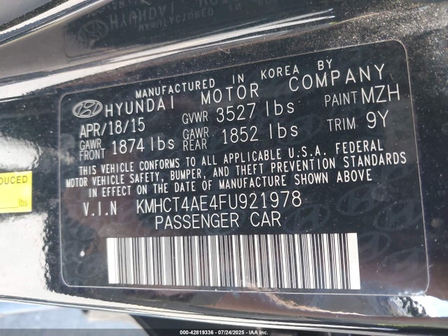 Hyundai dohc gdi gamma 2015 KMHCT4AE4FU921978 Image 9