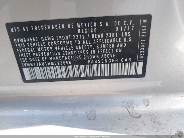Volkswagen 1.8 tsi 2017 3VWH17AU1HM523656 Image 9