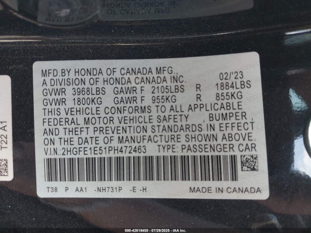Honda CIVIC SI SEDAN 2023 2HGFE1E51PH472463 Image 9