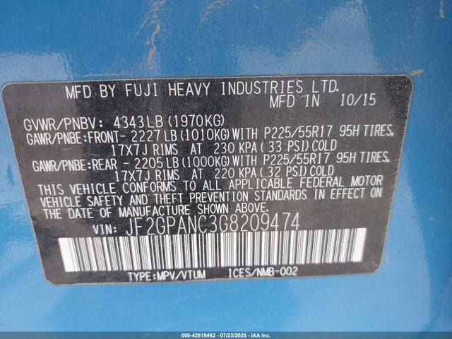 JF2GPANC3G8209474 Subaru naturally aspirated