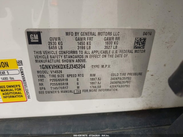 Chevrolet llt 2014 1GNKVHKDXEJ345294 Image 9