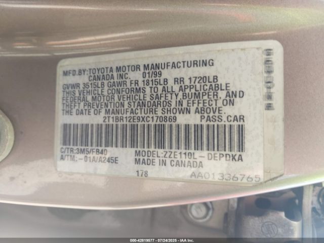 1999 TOYOTA COROLLA 2T1BR12E9XC170869 Photo 8