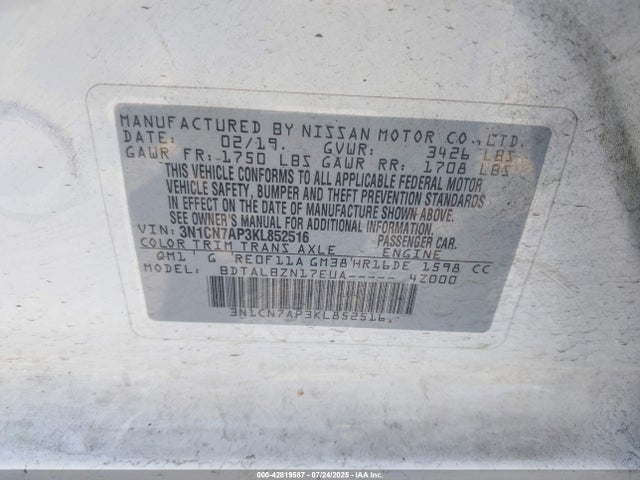 3N1CN7AP3KL852516 Nissan 2019