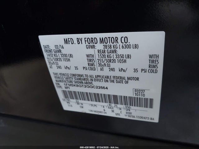 1FM5K8GT2GGC22664 Ford 2016