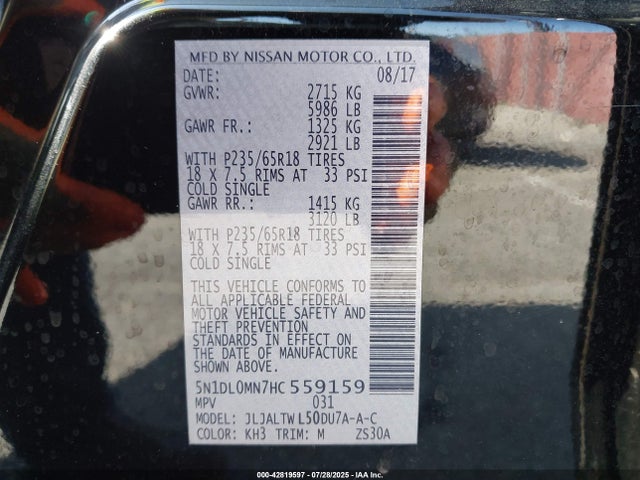 Infiniti QX60 2017 5N1DL0MN7HC559159 Image 9
