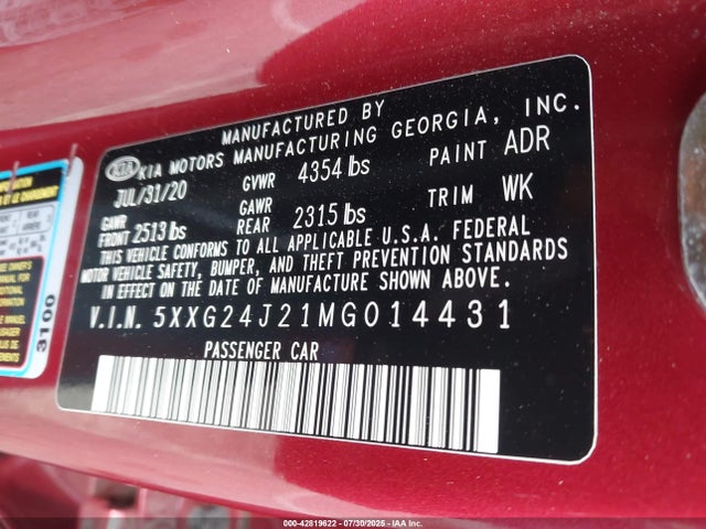 5XXG24J21MG014431 KIA t-gdi gamma ii