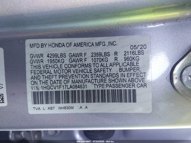 1HGCV1F17LA084631 Honda l15be