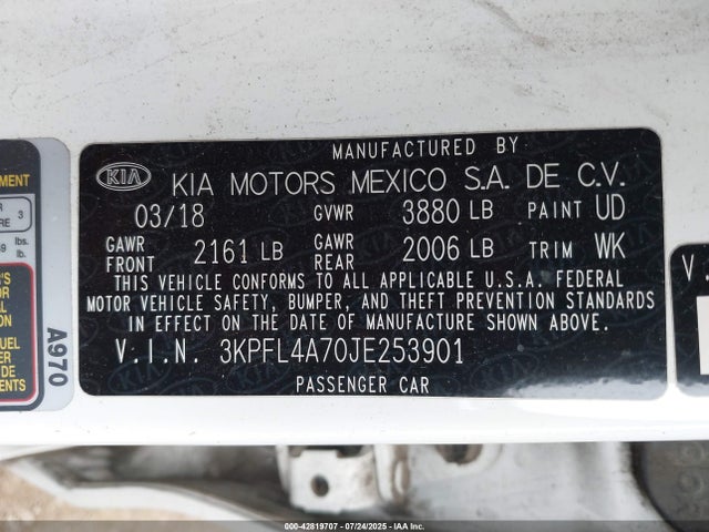 3KPFL4A70JE253901 KIA mpi nu