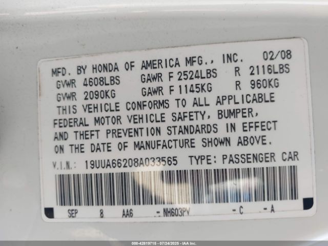 2008 ACURA TL 19UUA66208A033565 Photo 8