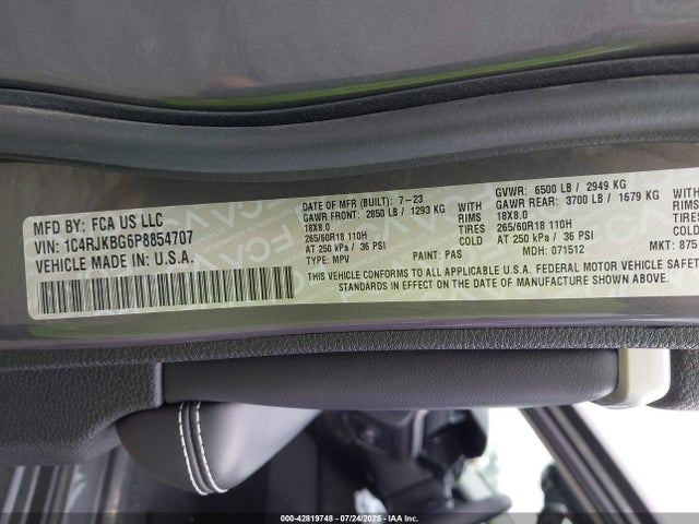 1C4RJKBG6P8854707 Jeep GRAND CHEROKEE L