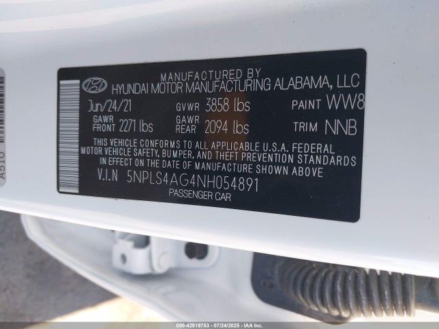 5NPLS4AG4NH054891 Hyundai mpi nu pe