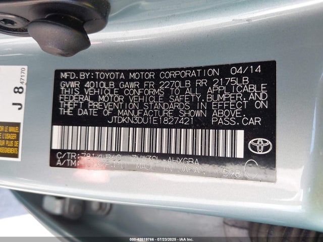 Toyota 2zr-fxe+3jm 2014 JTDKN3DU1E1827421 Image 9