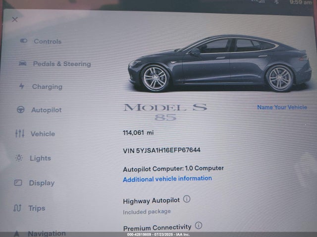 2014 TESLA MODEL S 5YJSA1H16EFP67644 Photo 6