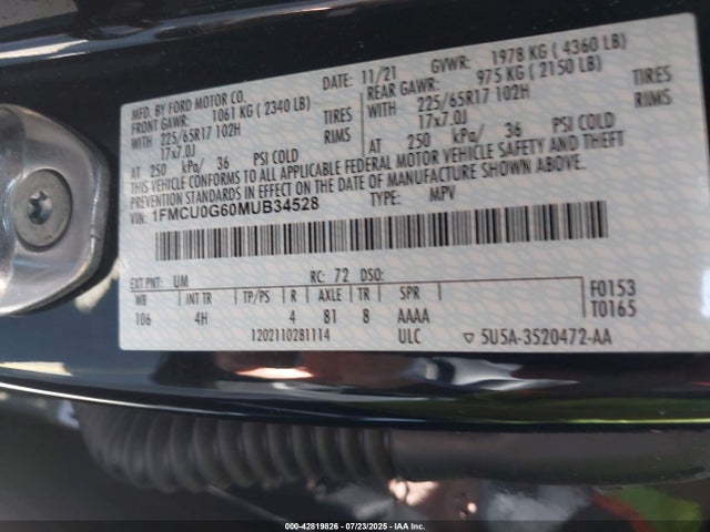 1FMCU0G60MUB34528 Ford dragon di tc
