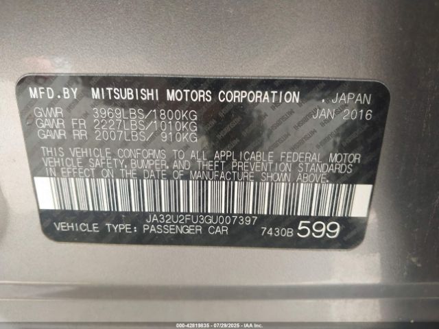 2016 MITSUBISHI LANCER JA32U2FU3GU007397 Photo 8