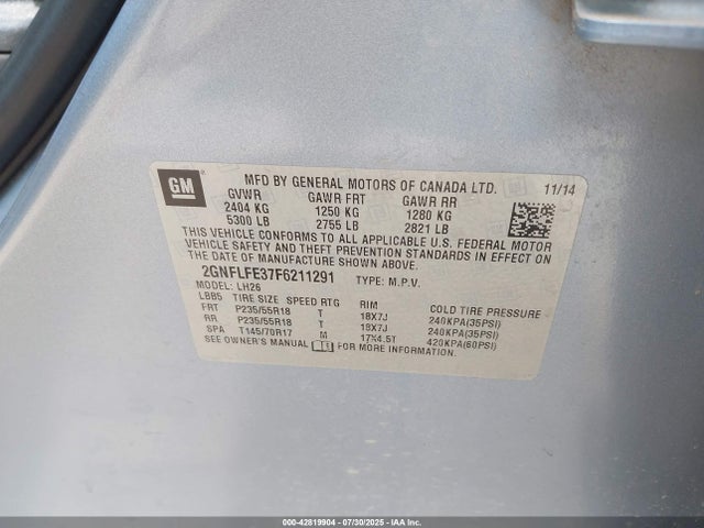 Chevrolet lfx - sidi, vvt, e85 max, alum 2015 2GNFLFE37F6211291 Image 9