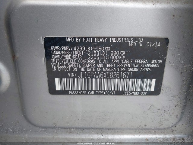 Subaru 2014 2014 JF1GPAA6XE8261671 Image 9