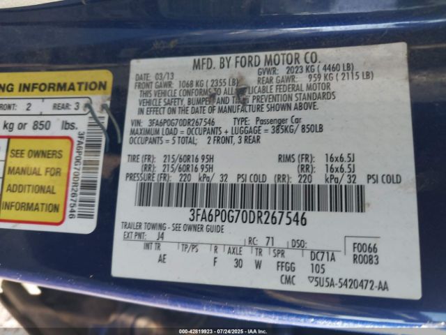2013 FORD FUSION 3FA6P0G70DR267546 Photo 8
