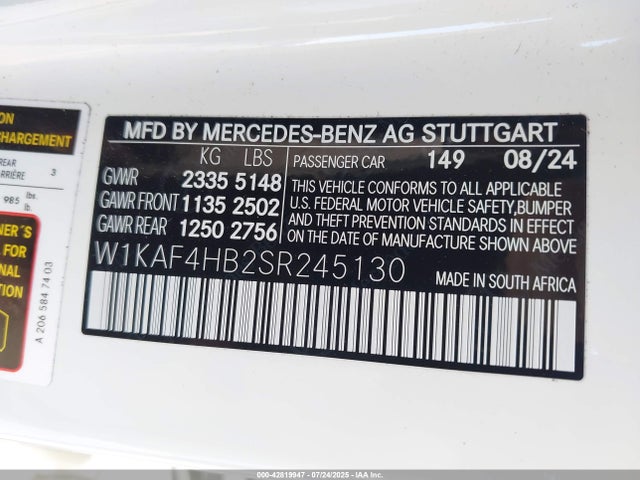 W1KAF4HB2SR245130 Mercedes-Benz m254