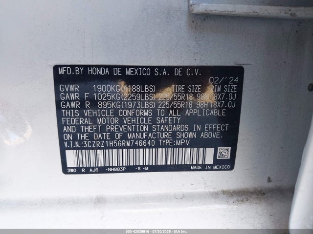 3CZRZ1H56RM746640 Honda k20z5