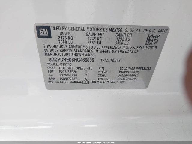 3GCPCREC6HG465886 Chevrolet l83 - sidi: spark ignited direct injection, vvt: variable valve timing, afm, e85 max, alum