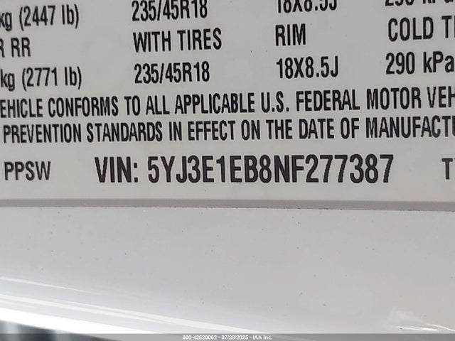 Tesla MODEL 3 2022 5YJ3E1EB8NF277387 Image 9