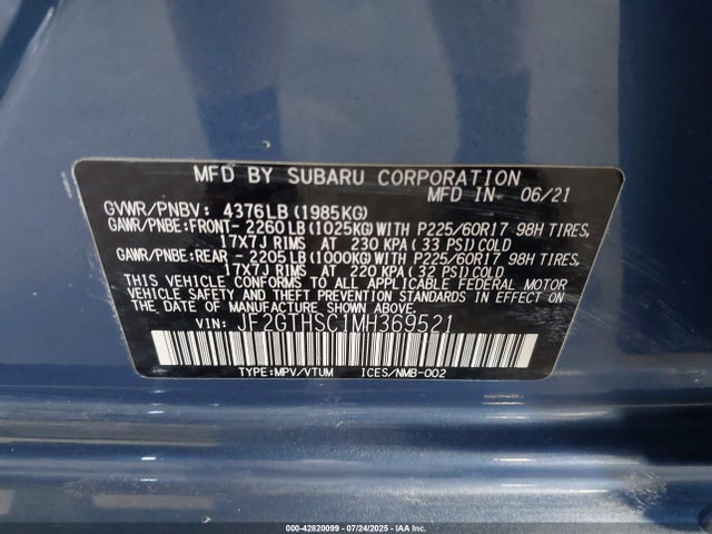 Subaru na 2021 JF2GTHSC1MH369521 Image 9