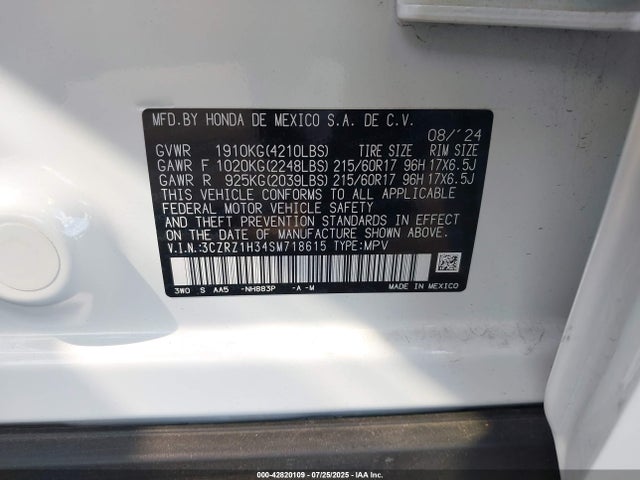 3CZRZ1H34SM718615 Honda k20z5