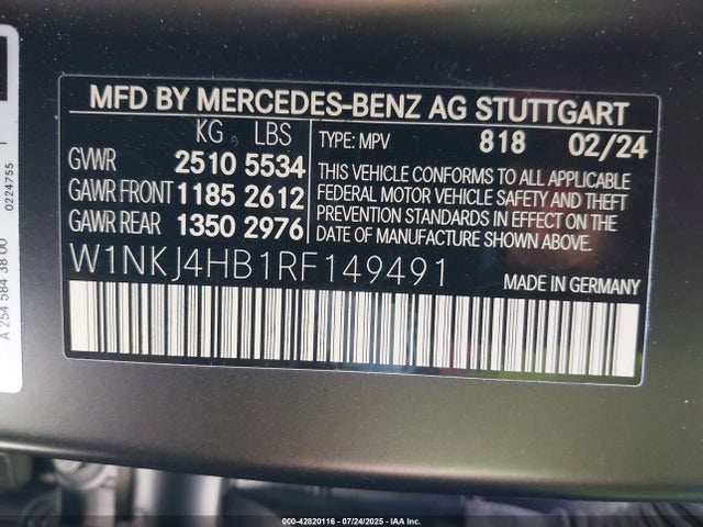 W1NKJ4HB1RF149491 Mercedes-Benz m254