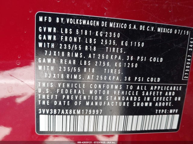 Volkswagen Tiguan 2019 3VV3B7AX8KM179997 Image 9