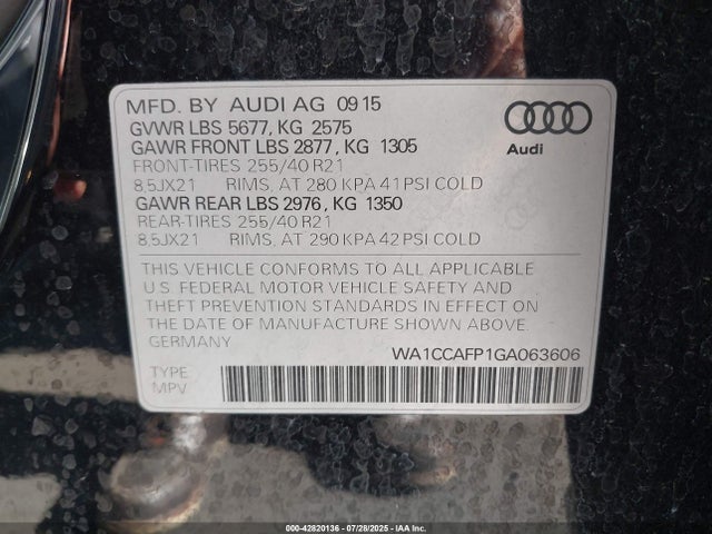 Audi 2016 2016 WA1CCAFP1GA063606 Image 9