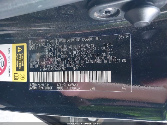 Lexus 2gr-fe 2015 2T2BK1BA5FC264260 Image 9