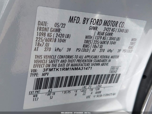 Ford 2022 2022 3FMTK1RM1NMA31471 Image 9