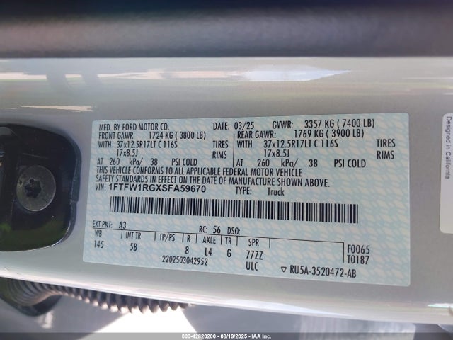 1FTFW1RGXSFA59670 Ford gtdi