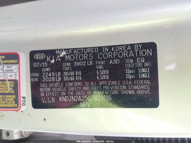 2016 KIA SOUL KNDJN2A25G7829116 Photo 8