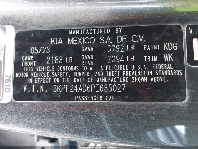 3KPF24AD6PE635027 KIA mpi nu