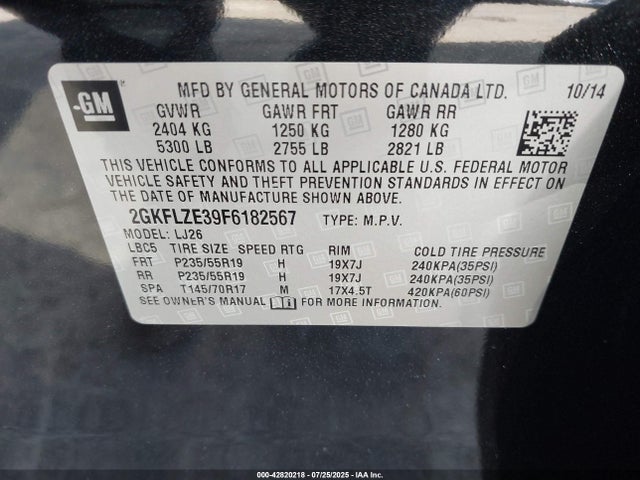 GMC lfx - sidi, vvt, e85 max, alum 2015 2GKFLZE39F6182567 Image 9