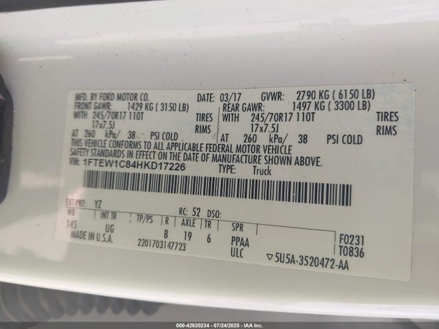 1FTEW1C84HKD17226 Ford 3.5l ti-vct